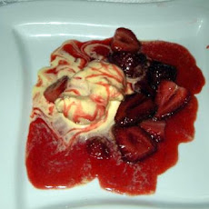 Strawberries Flambeed in Vodka with Hot Ice Cream