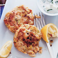 Salmon and Whitefish Cakes with Horseradish Cucumber Sauce