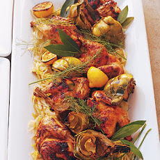 Grilled Coriander-Pepper Poussins with Leeks and Fennel