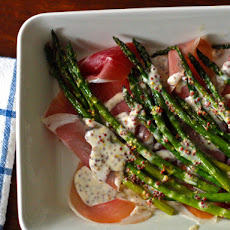 Dinner Tonight: Asparagus with Crème Fraiche Mustard Sauce and Prosciutto