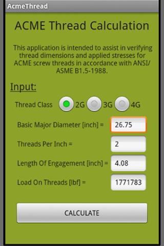 ACME Thread Calculation