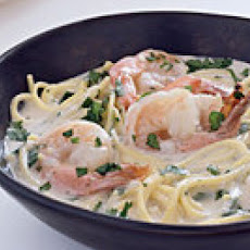 Shrimp and Spaghetti in Coconut Broth