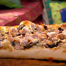 Greek Pizza with Chicken, Feta and Olives with Mixed Cherry Tomato Salad