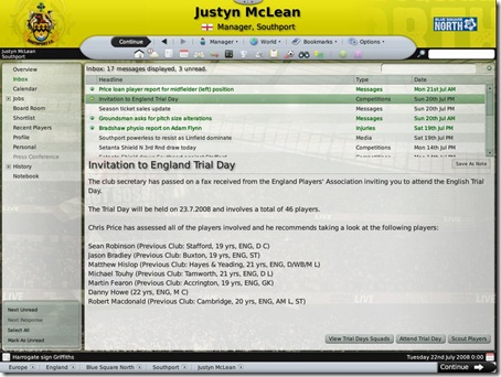 Football Manager 2009 England Trial Day