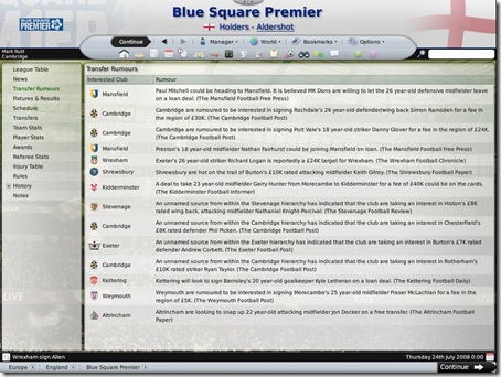 Football Manager 2009 Transfer Rumours