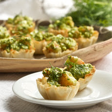 Mini Shrimp Phyllo Cups with Dill Pesto and Feta