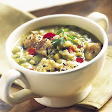 Succotash Soup with Black Pepper Croutons