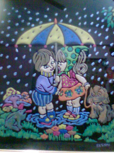Emboss Painting-Love in the Rain. Labels: Painting