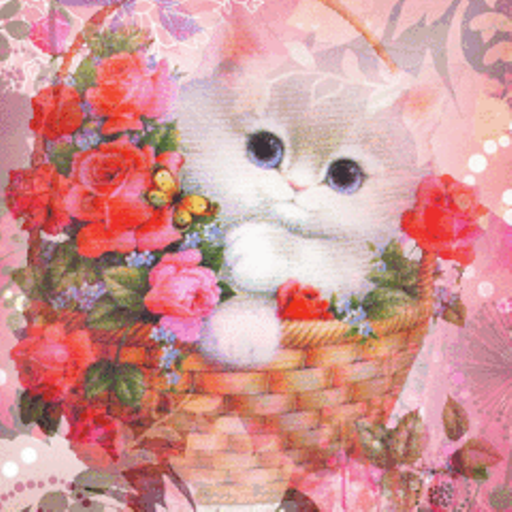 Cat In Floral Basket Live Wall LOGO-APP點子