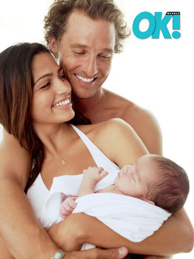 Matthew McConaughey and Camila Alves and their newborn son, Levi Alves is in OK! magazine