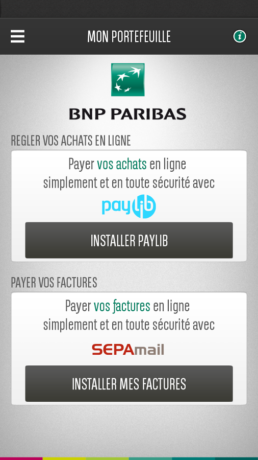 Android application Mon Portefeuille BNP Paribas screenshort