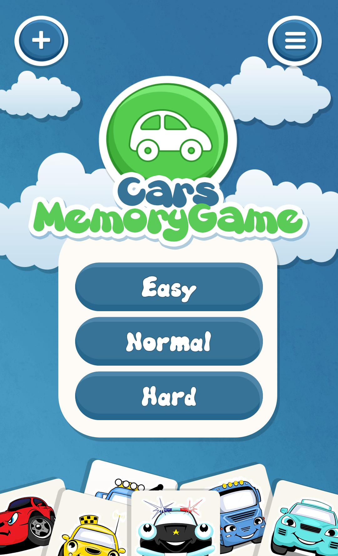 Android application Cars memory game for kids screenshort