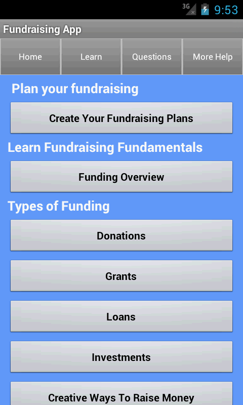 Android application Funding &amp; Fundraising Ideas screenshort
