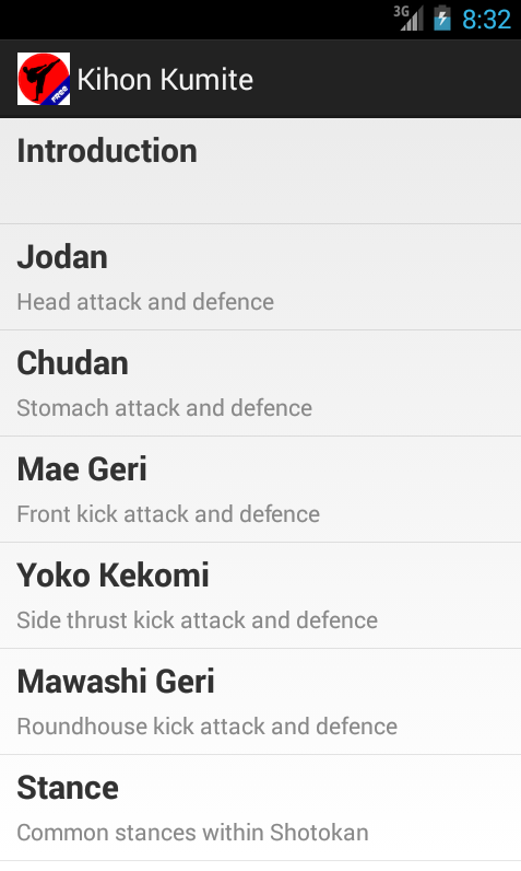 Android application Shotokan Karate Kihon Kumite screenshort