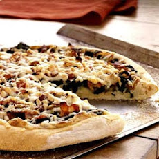 Spinach, Caramelized Onion, and Bacon Pizza