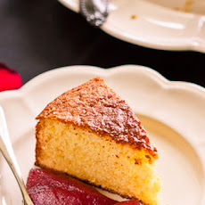Yoghurt Cake with Sangria Poached Pears