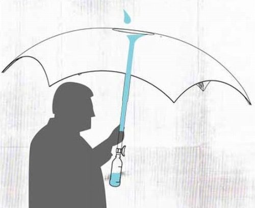 雨水浄化フィルタ付きの傘。