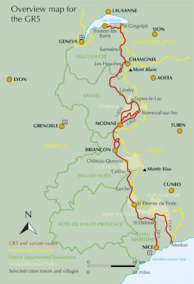 GR5 Map Map of the Alpine segment of the GR5