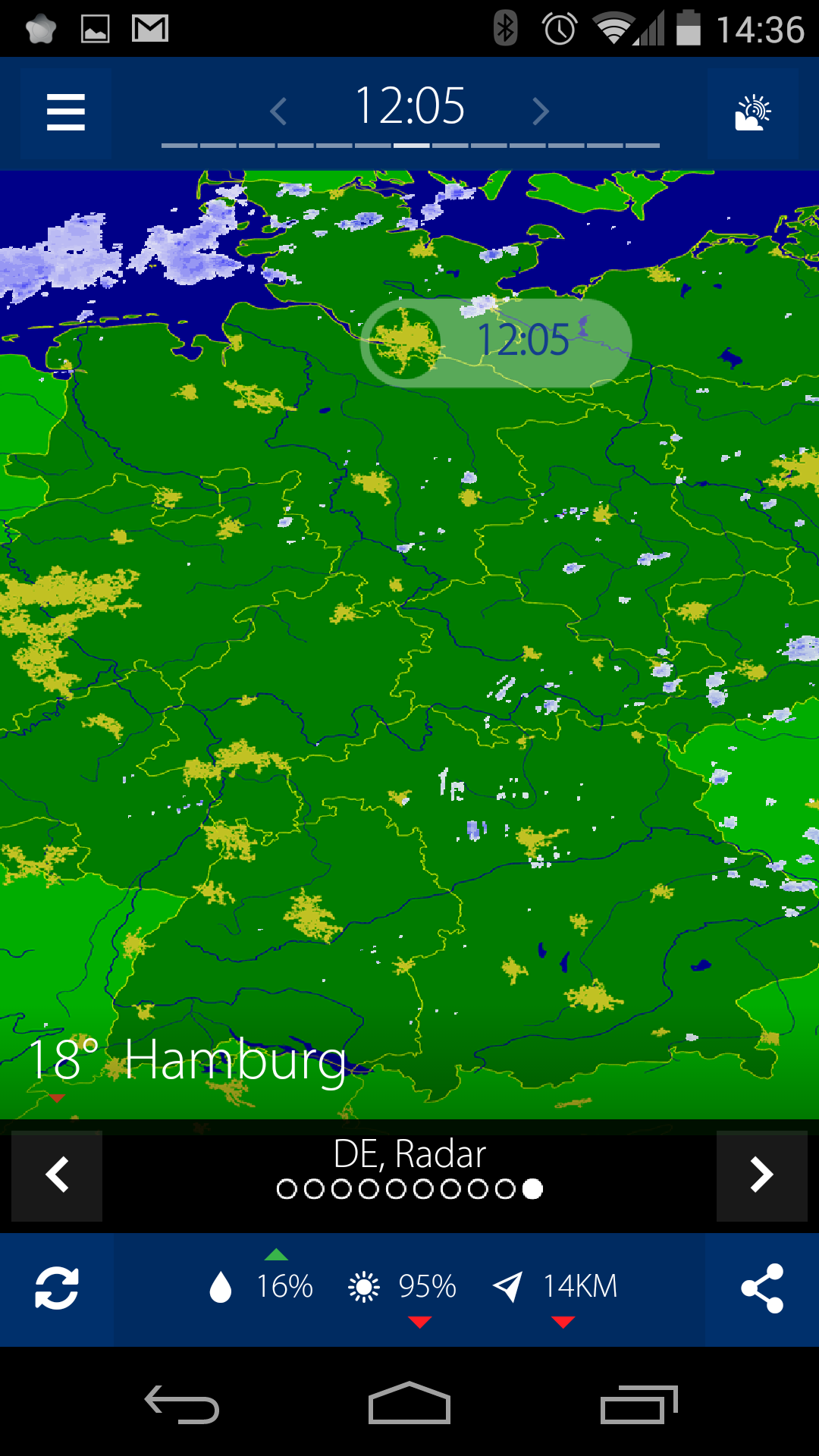 Android application Realtime rainradar Europe screenshort