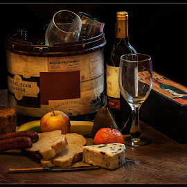 by Stephen Hooton - Food & Drink Meats & Cheeses ( wine, still  life, fruit, bread, cheese, knife )