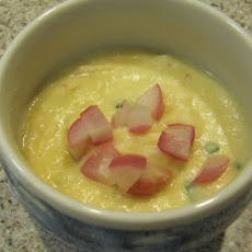 CSA Radish Soup with Potatoes, Turnips and Pink Peppercorn