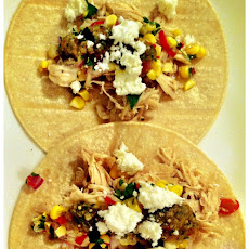 Tequila and Cherry Tomato Shredded Chicken Tacos with Fresh Corn Salsa