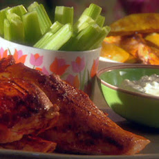 Chicken With Buffalo Sauce And Blue Cheese Dip With Roasted Sweet Potatoes