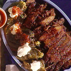 Grilled Crawfish-Stuffed Chiles Rellenos with Salsa and Sour Cream