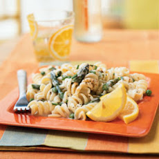 Pasta with Lemon Cream Sauce, Asparagus, and Peas