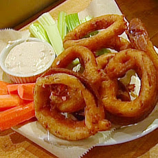Spicy Buffalo Onion Rings and Blue Cheese Dip