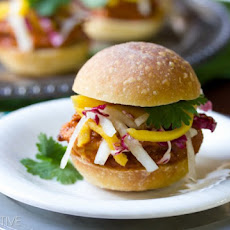 Butter Chicken Sliders with Pickled Mango Slaw