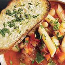 Tomato Minestrone Soup with Garlic Bread Croutons