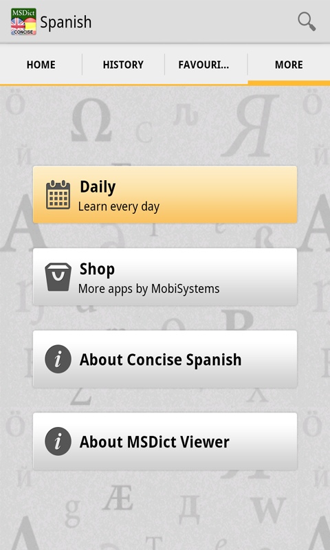 Android application Dictionary English &lt;-&gt; Spanish screenshort