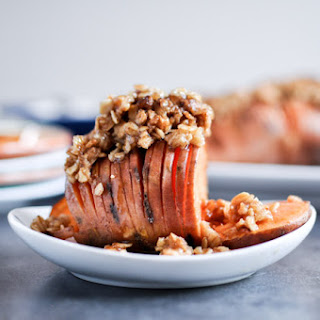 Cinnamon Sugar Hasselback Sweet Potatoes with Oatmeal Cookie Crumble