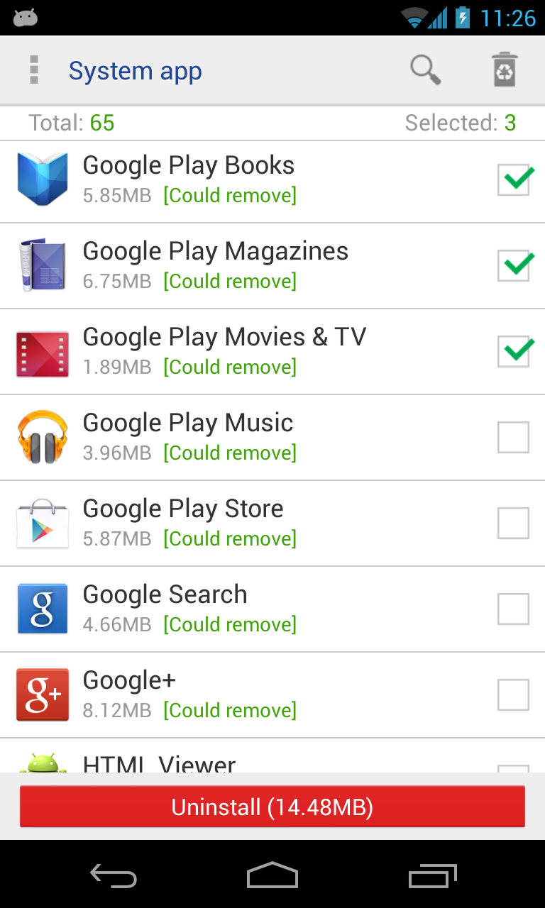 Android application system app remover pro screenshort