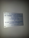 St Thomas Anglican Centre Dedication Plaque
