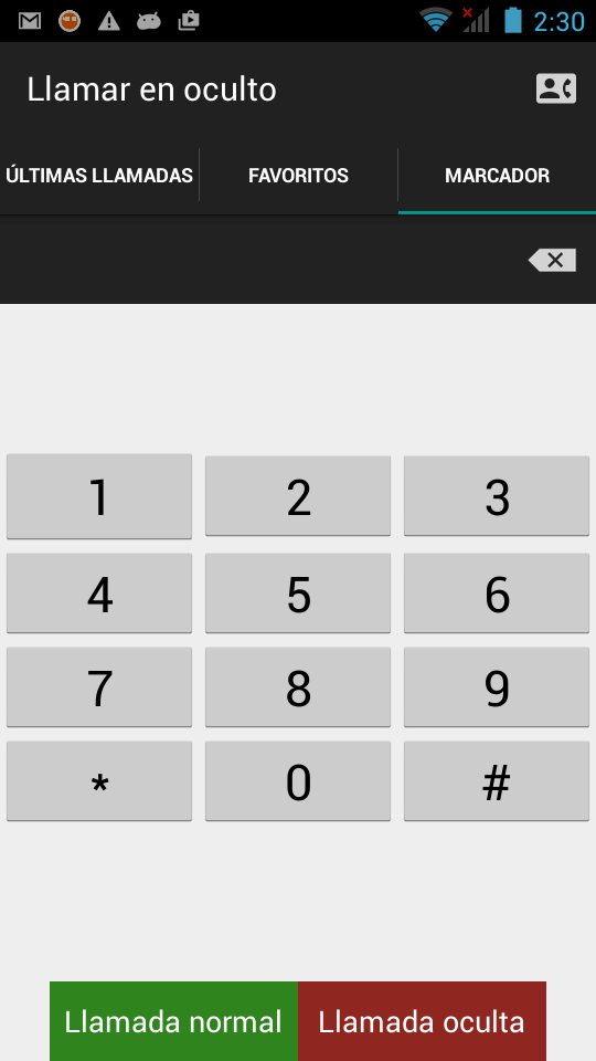 Android application Llamar en oculto PRO screenshort