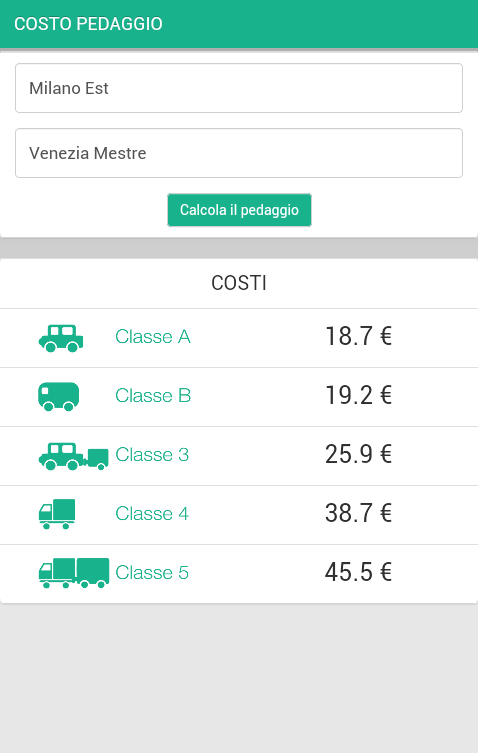 Android application Costo Pedaggio screenshort
