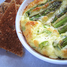 Egg souffle with bacon and asparagus