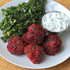Lamb, Beet, and Cracked Wheat Meatballs with Cucumber Yogurt Sauce