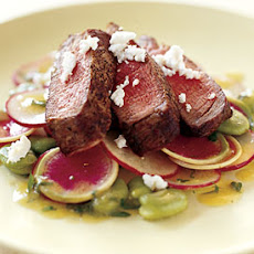 Sliced Filet Mignon with Fava Beans, Radishes, and Mustard Dressing