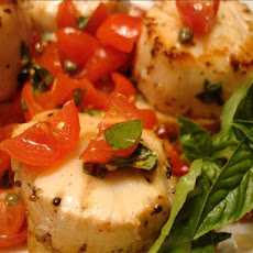 Grilled Scallops Topped With Bruschetta on Toast