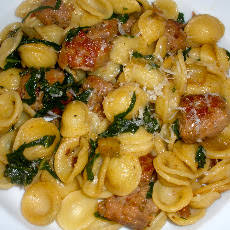 Orecchiette with Italian Sausage, Swiss Chard and a Maple Glaze