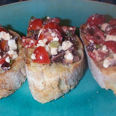 Tomatoes, Feta and Black Olives Bruschetta