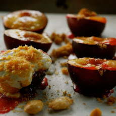 Baked Plums with Creme Fraiche and Marcona Almonds