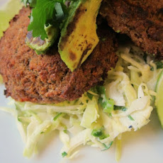 Spicy, Smoky Bean Cakes with Lime Slaw and Charred Avocado