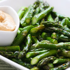 Roasted Asparagus with Creamy Tahini-Peanut Dipping Sauce
