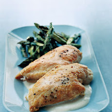 Roast Chicken with Asparagus and Tahini Sauce