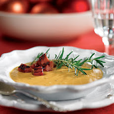 Sweet Potato-Peanut Soup with Ham Croutons