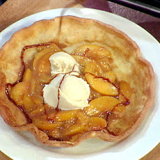 Emeril's Warm Peach Pancakes with Vanilla Bean Ice Cream and a Drizzle of Warm Caramel Sauce